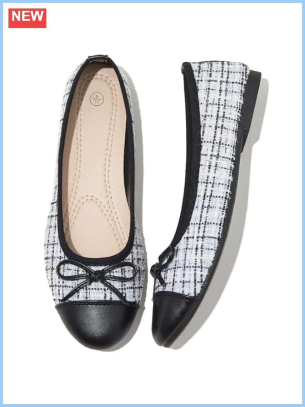 Ballet Flats Textured Tweed Bow Knot Slip On Shoes Women's